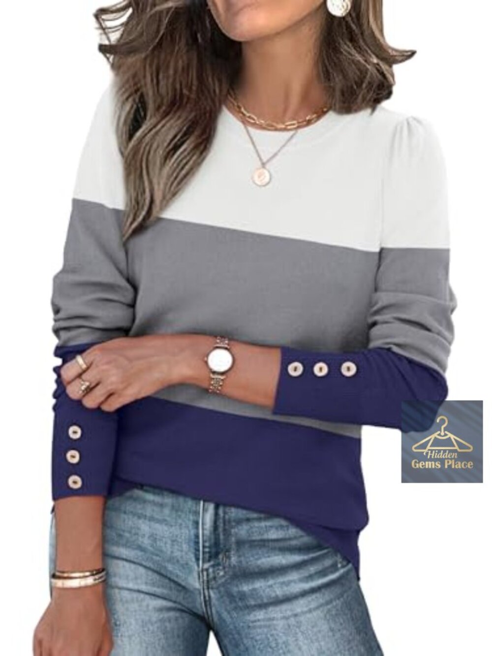 Soft Knit Long Sleeve Button Cuff Pullover Sweater Casual Loose Fit